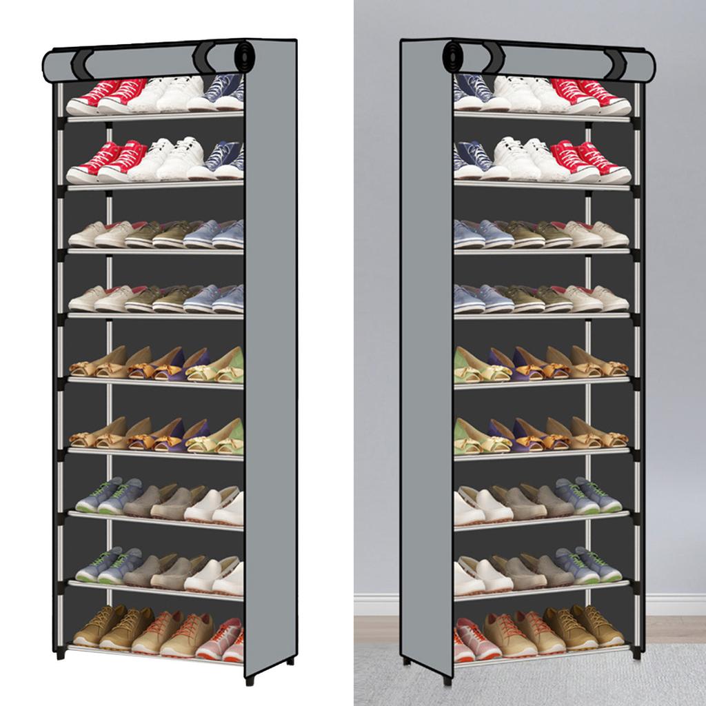 Высокая обувница 10 ярусов большой вместимости защита от пыли металлическая конструкция шкаф для хранения обуви с крышкой для прихожей