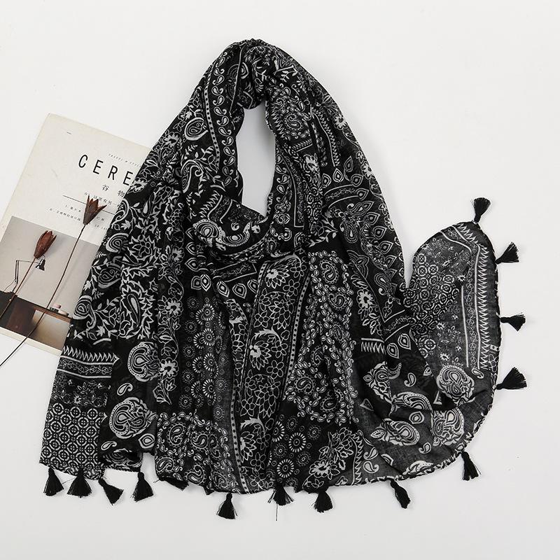 Korean Version of Xiaoxiang Style Cotton and Linen Hand-definition Fringe Scarf for Women  Fashionable  Casual Versatile and Warm Scarf Shawl