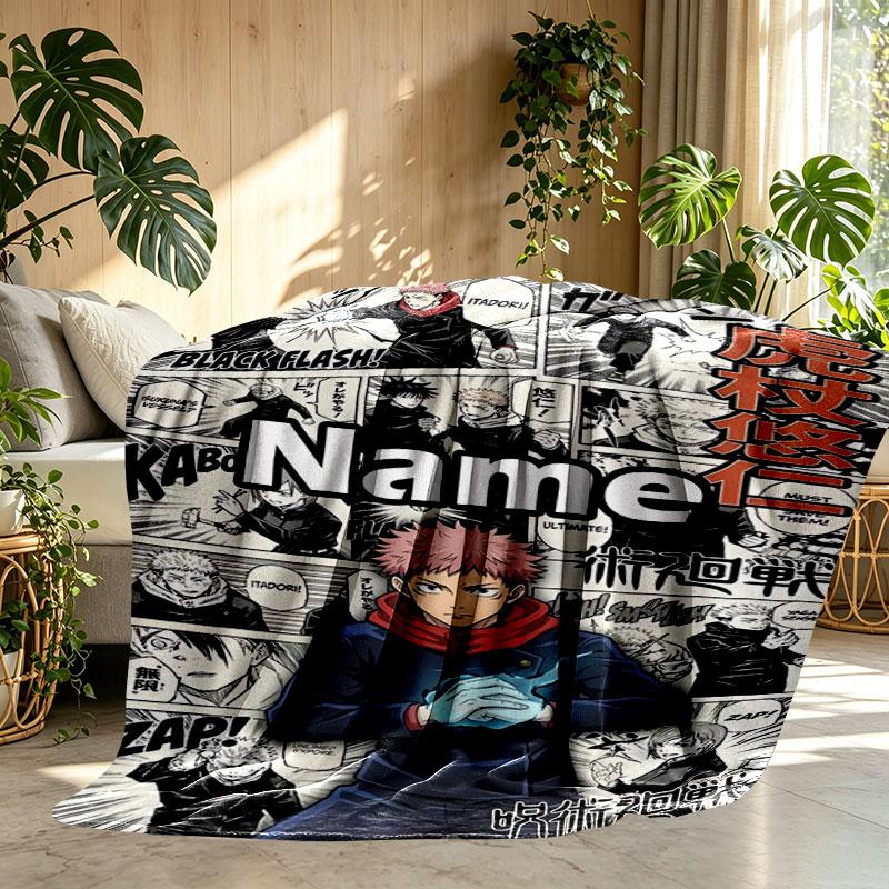 Custom Name Personalized Jujutsu Kaisen Print Blanket, Home Decor, Bedroom, Sofa, Camping, Couch, Gifts for Birthday Christmas