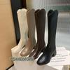 2025 Fashion Women‘s Boots Soft Leather Knee High Boots Women Zipper Female Square Heel Woman Shoes Autumn Winter Knight Boot PU