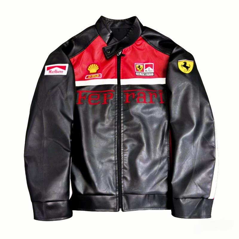 Кожаная куртка с вышивкой для гонок Формулы-1 - Ретро-стиль Harley для мотоциклистов, Хлопковый костюм для езды, ПУ куртка
