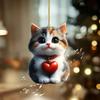 Cat Rearview Charm Christmas Tree Cat Heart Ornaments Acrylic Cat Figurine Pendant Cute Kitten Rearview Decor 2D For Car Home
