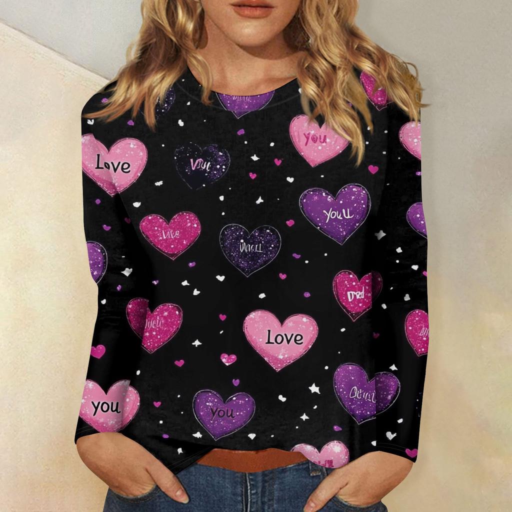 Женская повседневная мода сексуальный удобный День святого Валентина принтованный круглый вырез длинный рукав топ