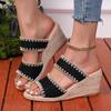 Fashion Vintage Embroidery Wedge Heel Sandals Women Summer Plus Size High Heels Rome Shoes Woman Lightweight Vacation Beach Slippers 43