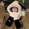 Women's Cute Bear Plush Hooded Snood with Warm Gloves and Scarf Set