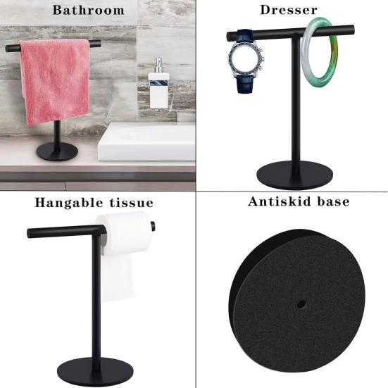 T-Shaped Towel Rack Storage Organizer Rust-Resistant Easy Installation Bath Hand Towel Holder Stand with Heavy Base