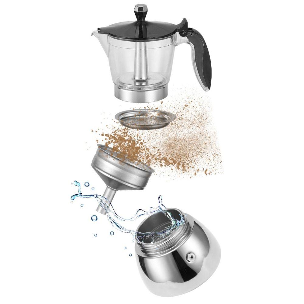4/6 Cups Visible Moka Pot Stainless Steel Espresso Italian Coffee Machine Induction Cooker