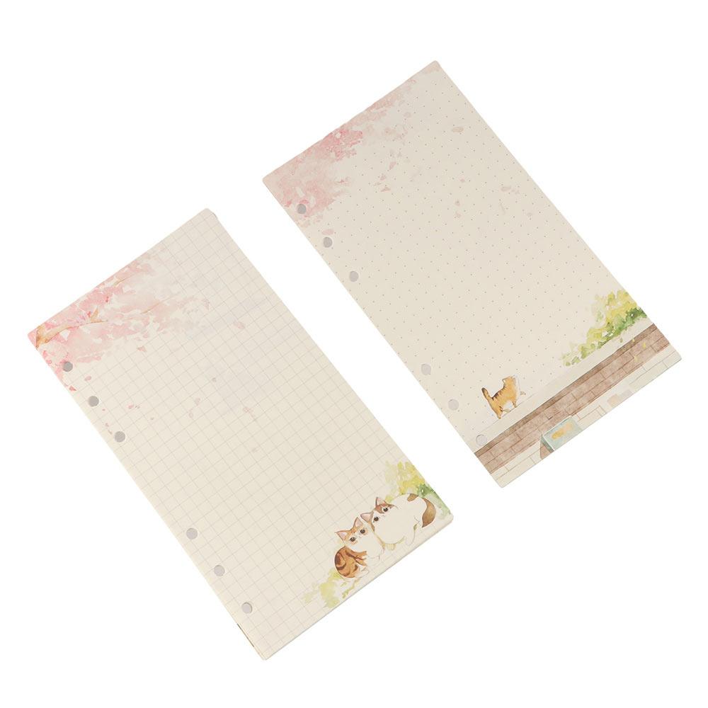 Страницы в клетку Страницы для блокнота-рефилла A6 80 листов Страницы для блокнота на кольцах Внутренние страницы Сакура и кошка