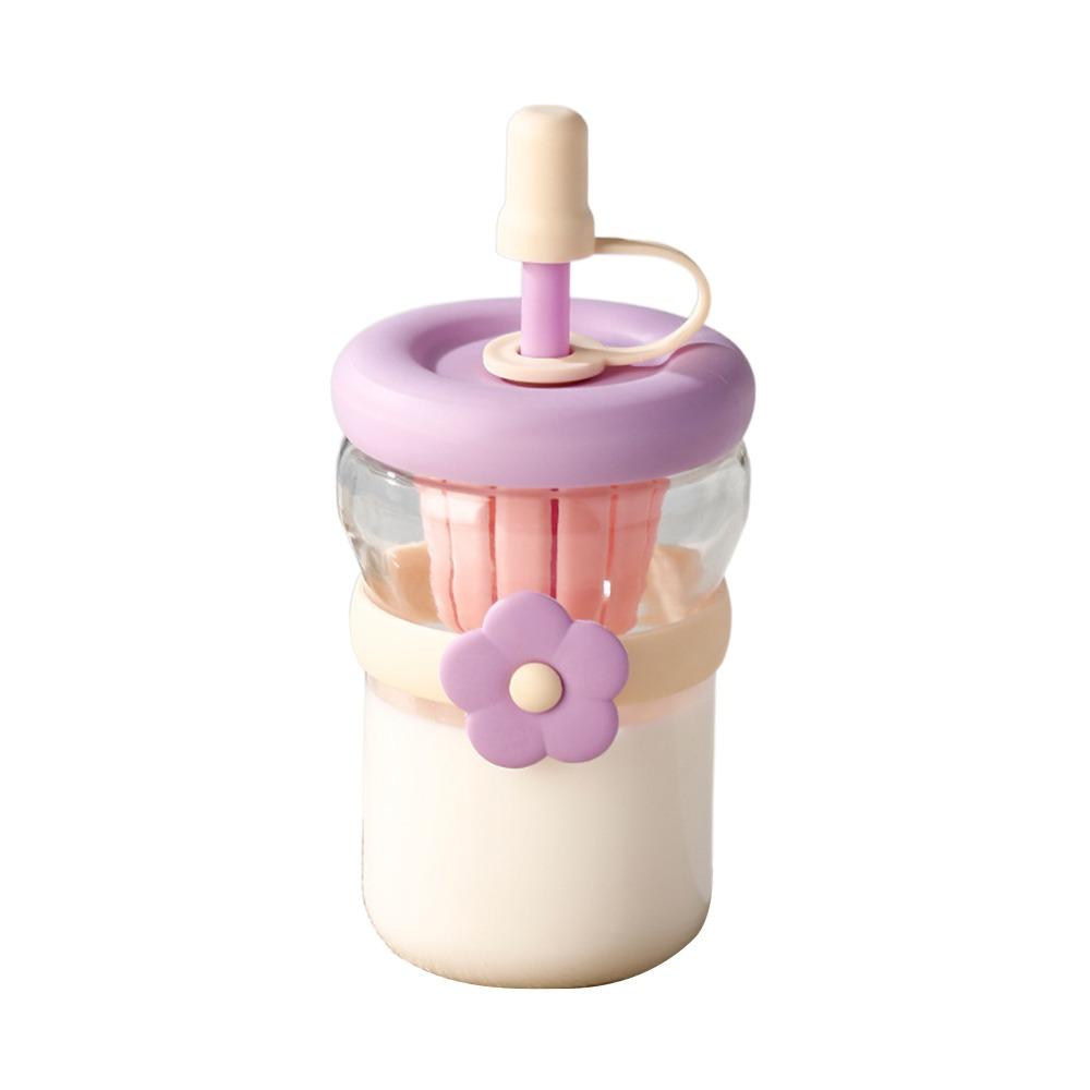 Flower Patch Straw Cup Portable Water Bottle Cartoon Glass Water Cup for Boys and Girls