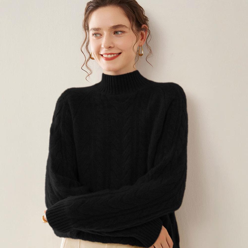 Женский приталенный кашемировый свитер-пуловер крупной вязки на осень/зиму