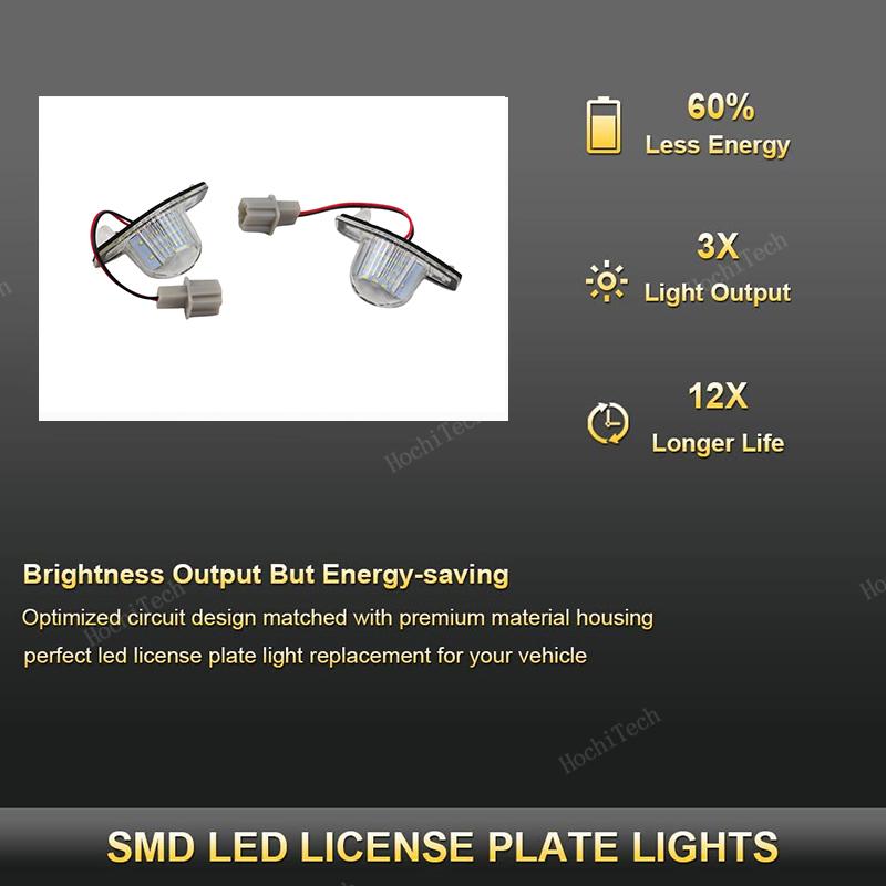 2pcs LED License Plate Lights Assembly for Honda Crv Fit Odyssey Jazz Hrv Frv CR-V Stream 12V SMD Number Lamp Xenon White 6000k