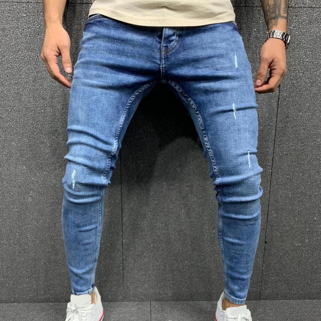 Качественные мужские эластичные джинсы с потертостями до икры, джинсы скинни, мужские модные повседневные брюки