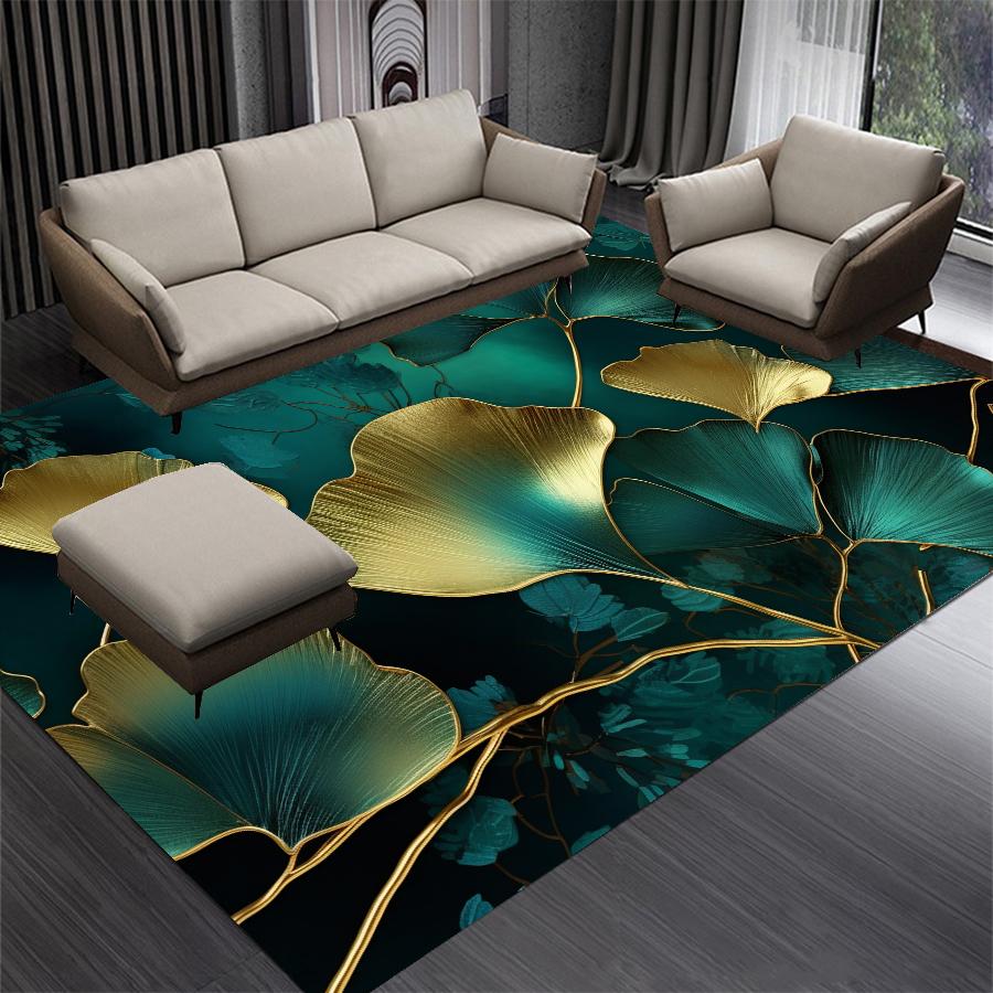 Luxury Green Golden Leaves Carpet Living Room Decoration Bedroom Carpet Washable Lounge Sofa Area Rug Big Size Coffee Tables Mat