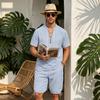 Men's European-American Linen Drawstring Short-Sleeve Shirt & Shorts Set - Breathable Cotton Linen Beach Travel Outfit