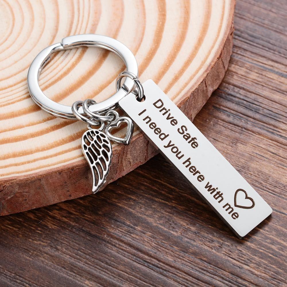 Fashion Stainless Steel Dad Fathers Boyfriend Gifts Pendant Drive Safe Keyring Men Keychain