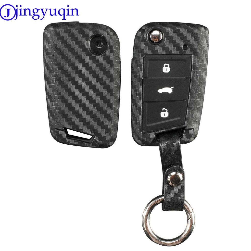 Чехол для ключа из углеродного силикона jingyuqin для VW Polo Golf 7 Tiguan для Skoda Octavia Kodiaq Karoq для SEAT Ateca Leon Ibiza