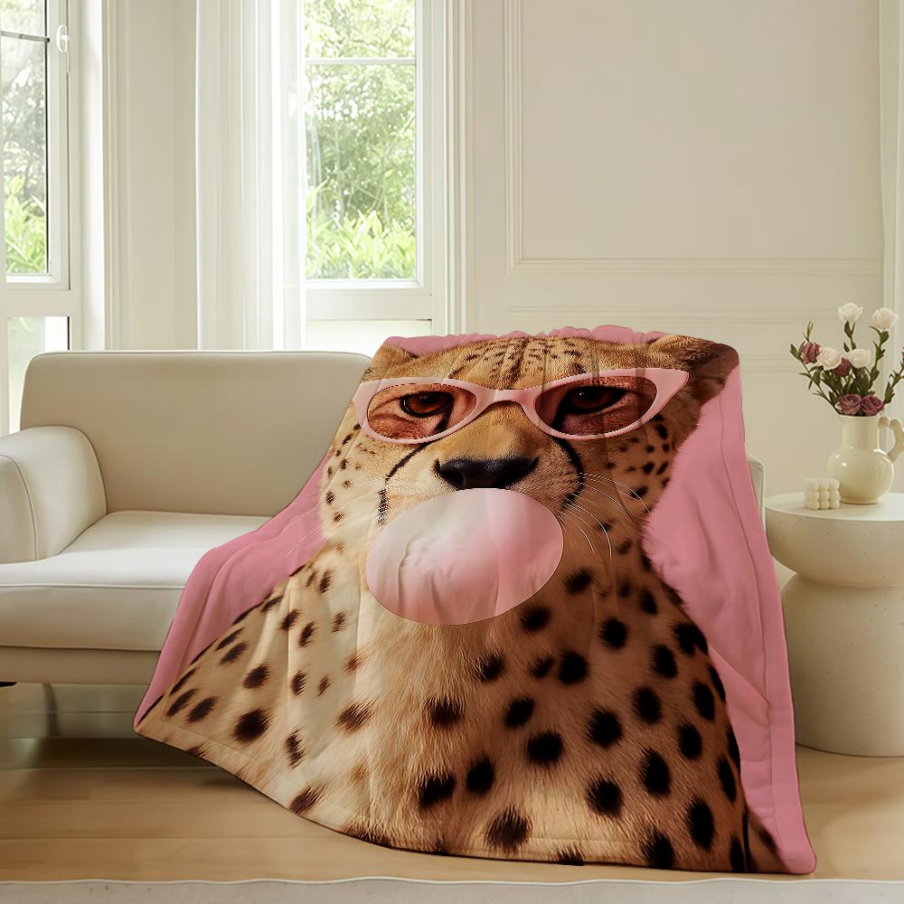 Trendy Pink Retro Leopard Blanket Warm Soft Suitable For Bedroom Sofa Bed Living Room Office Travel Camping Gifts