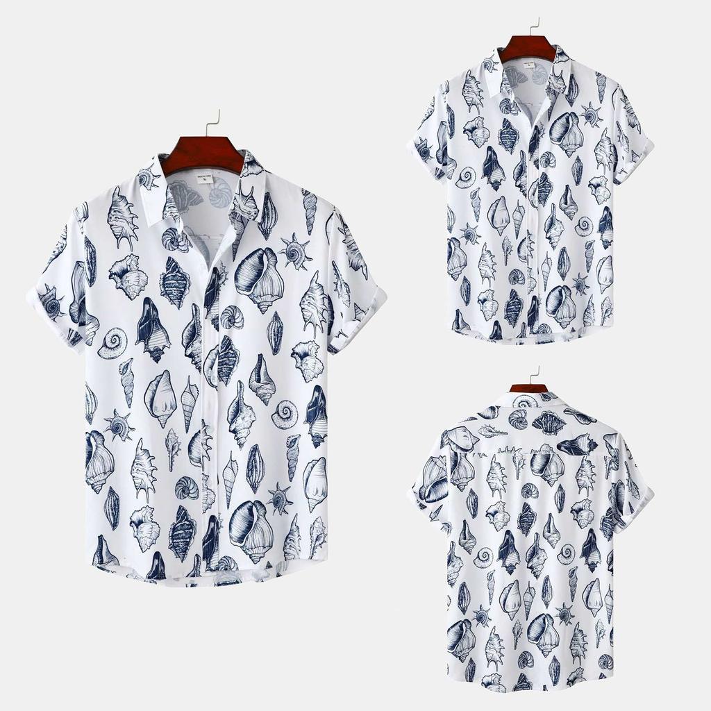 Мужская летняя повседневная рубашка с цветочным принтом в гавайском стиле с коротким рукавом для пляжного отдыха