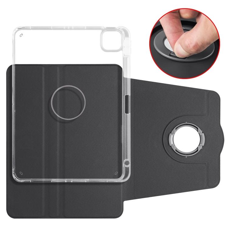 For iPad Pro 13 (2024) Case Rotating Stand PU Leather Clear Back Detachable Tablet Cover