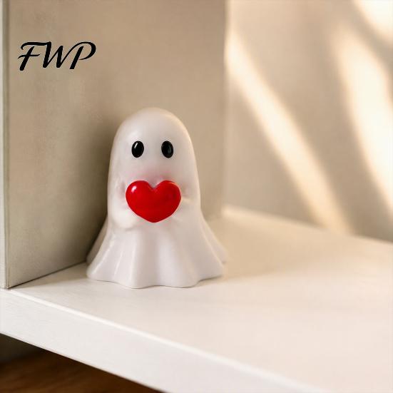 Resin Ghost Sculptures for Shelves 3Pcs Mini Figurines Halloween Decorations, Middle Finger And Goodie Bag Fillers Heart Ornaments Tiered Trays