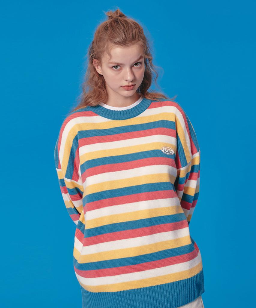 BLOND9 Wappen Stripe Knit Sweater_Blue