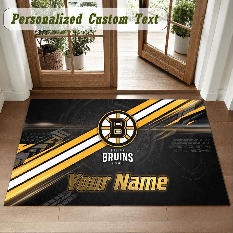 Crystal Velvet Square Rug Custom NameBoston Bruins Pattern Non Slip Home Floor Decor Rug