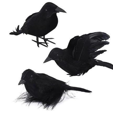 Black Crow Halloween Decor Realistic Feathered Raven Prop Indoor Outdoor Party Haunted House Supplies