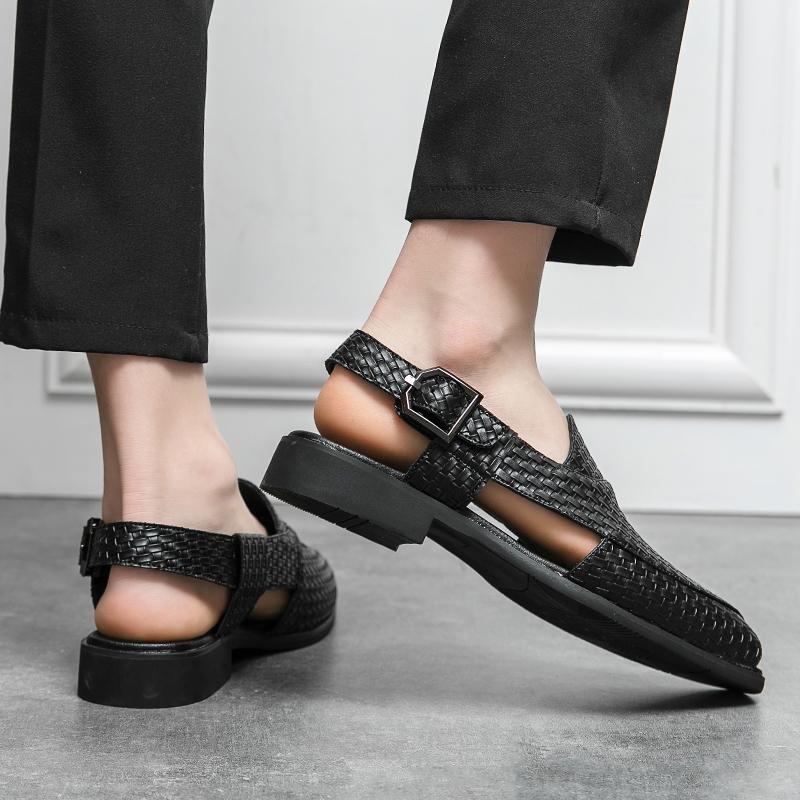 Italian Style Fashion Solid Color Leather Sandals for Men Business Dress Sandals Handmade Comfort Shoes Men Sandalias Breathable