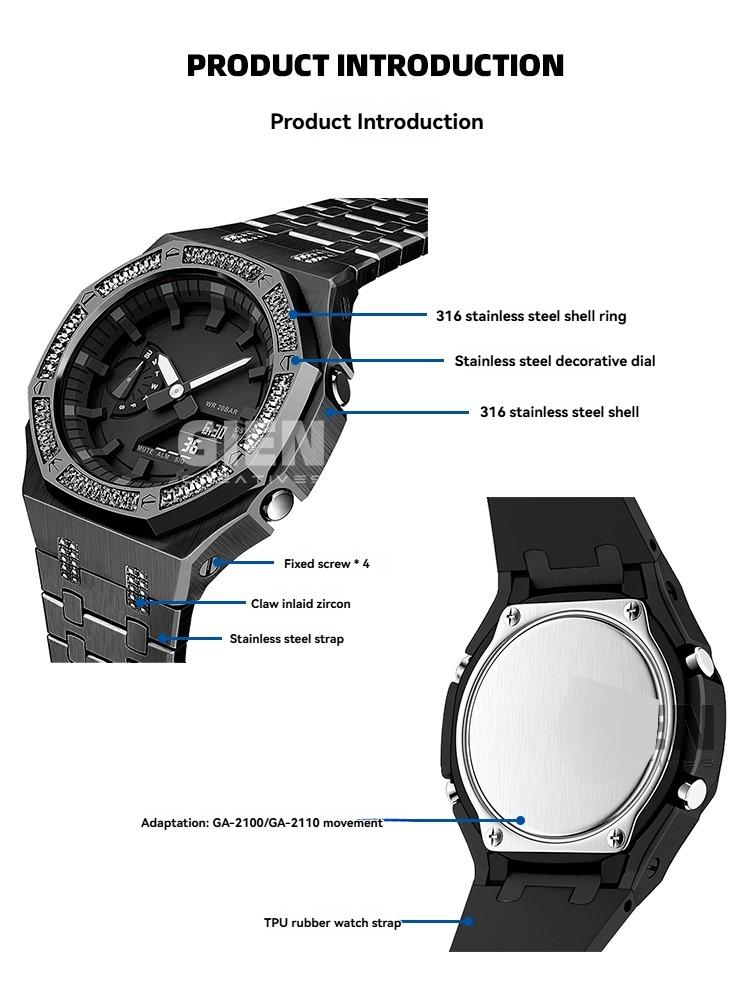 Для часов Casio G-SHOCK Black Knight GA-2100/GA-2110/GA-B2100 Модифицированный Черный Алмазный Корпус Стальной Ремешок Набор Аксессуаров