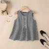Женские летние повседневные майки без рукавов в клетку с круглым вырезом