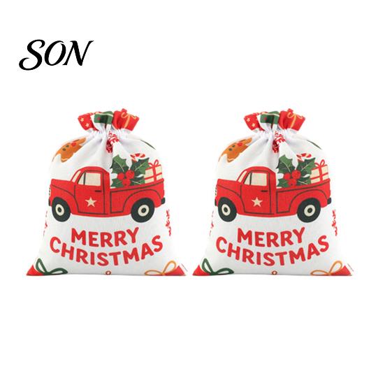 Decorative Holiday Storage Pouches 2Pcs Christmas Drawstring Gift Bags, Xmas Tree Reindeer Printed Candy Treat Eve Wraps Pouches, Reusable