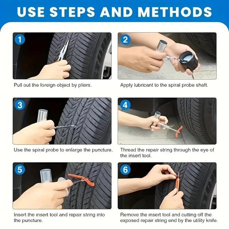 Tire Repair Kit 46PCS Motorcycle Car Accessories Studding Tool Set Puncture Pug Set Car Tire Repair Tool Auto Bike Tire Repair