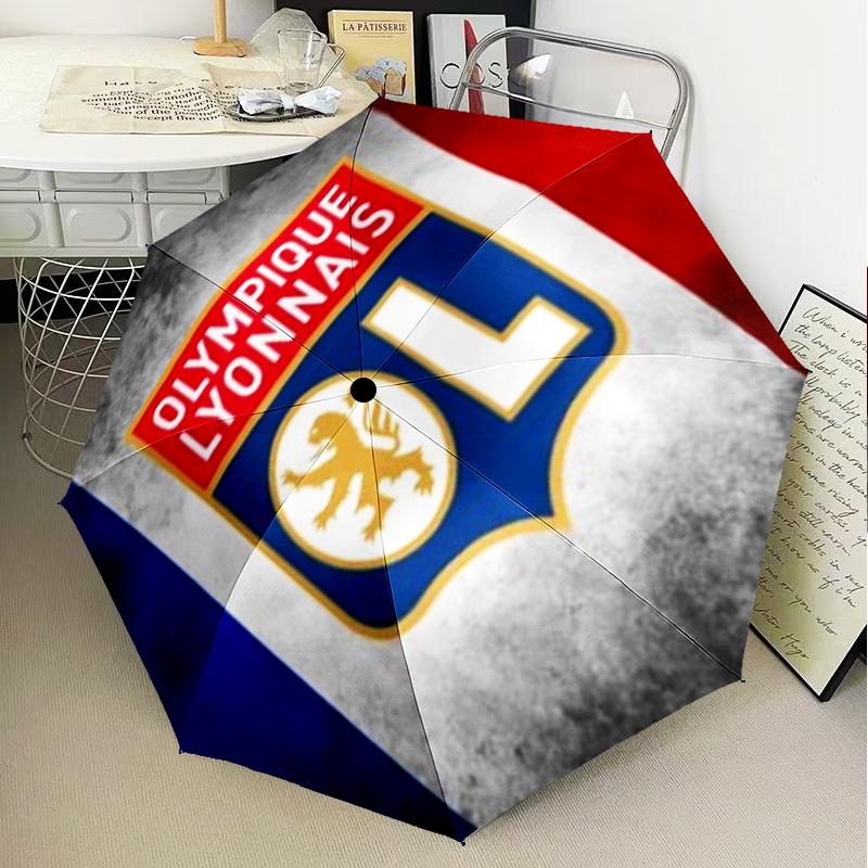 1PC Lyon Football Crest Printed Umbrella Folding umbrella, automatic umbrella 8-Frame for Travel, camping Fan gifts Christmas Gifts