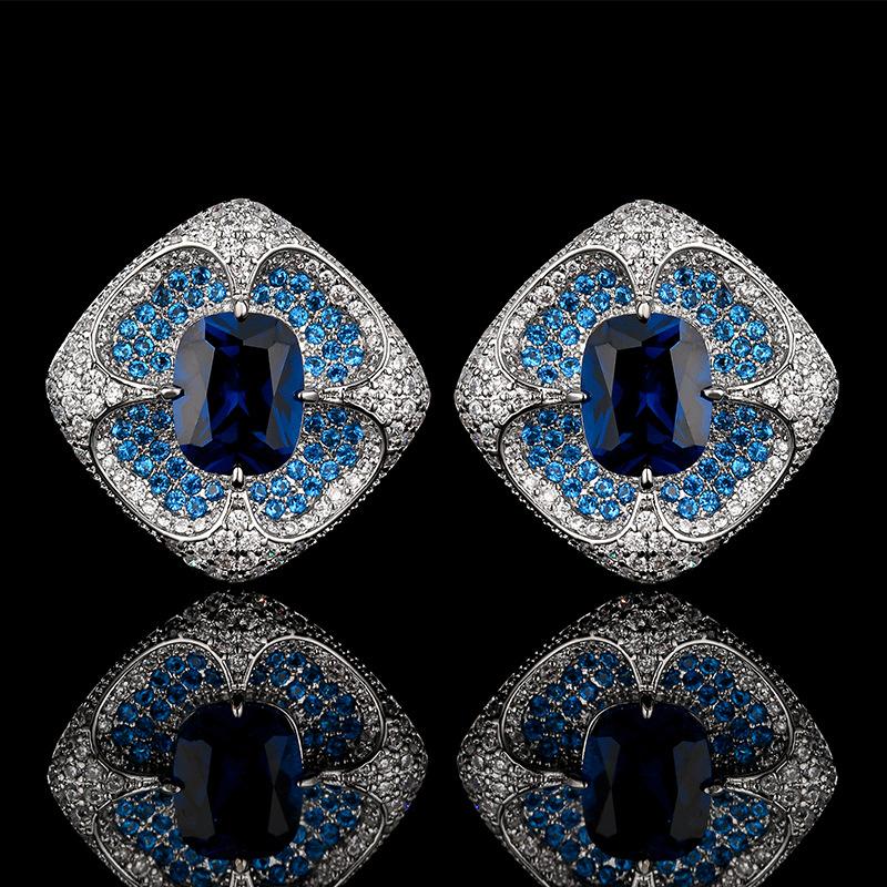Jewelry set, earrings, ring necklace, blue spinel square design, high-end fashion, light luxury women's color treasure