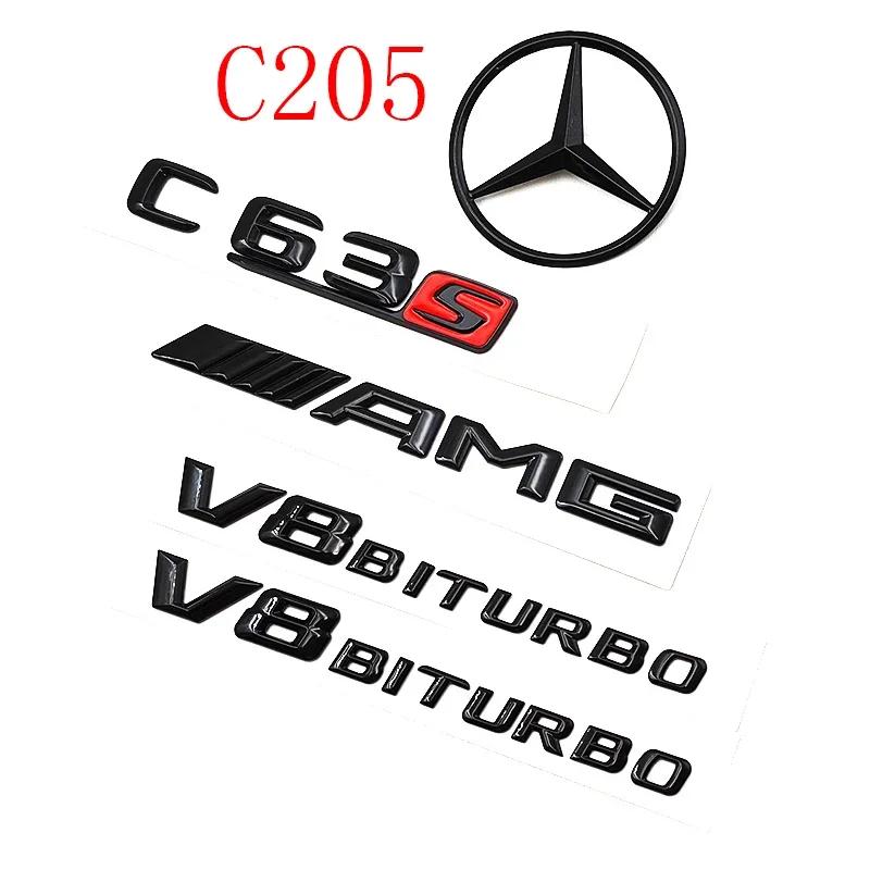 Автомобильная наклейка 3D Черный логотип C63S Буквы Значок V8 BITURBO Автомобильная задняя наклейка Звезда Наклейка на багажник Эмблема AMG Для Mercedes Benz AMG W205 C205 A