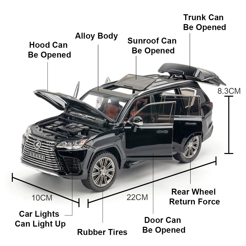 1:24 Scale Land Rover Defender LX600 Sports Car Model Toy Sound Light Pull Back Metal Models Toys Christmas Gifts for Child