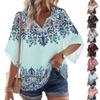 Women's 3/4 Sleeve V Floral Shirt Casual Loose Tunic Top