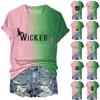 Женская модная повседневная футболка с короткими рукавами и принтом ведьмы с V-образным вырезом