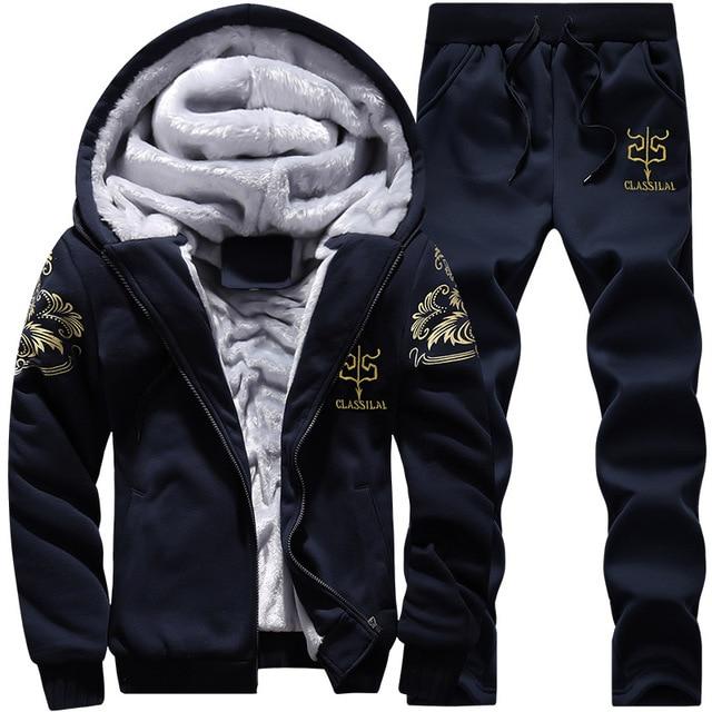 Men 'S Tracksuit Winter Suit Warm Velvet Sweatshirt Brand Clothing Men Set Two -Piece Set