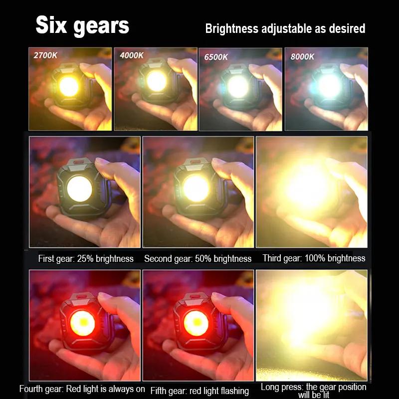 Карманные фонари COB, брелок-фонарик, USB-перезаряжаемый, 6 режимов, супер яркий, мини-портативный рабочий фонарь с магнитом для кемпинга на открытом воздухе