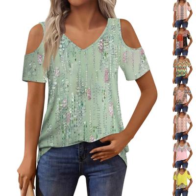 Женская футболка, элегантная повседневная рубашка с принтом, короткий рукав, летний топ свободного кроя