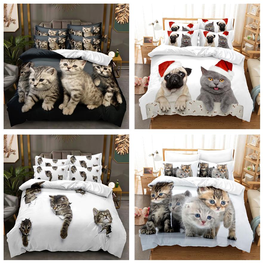 Комплект постельного белья с 3D изображением кошки и собаки, пододеяльник с пухом для домашних животных, наволочки 2/3 шт., роскошный домашний текстиль, двуспальное покрывало размера «king-size»
