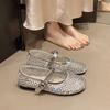 Fashion Mesh One-word Buckle Ballet Shoes Mary Jane Shoes Flat-soled Flash Diamonds New 2025 Breathable Single Shoes Women's Shoes