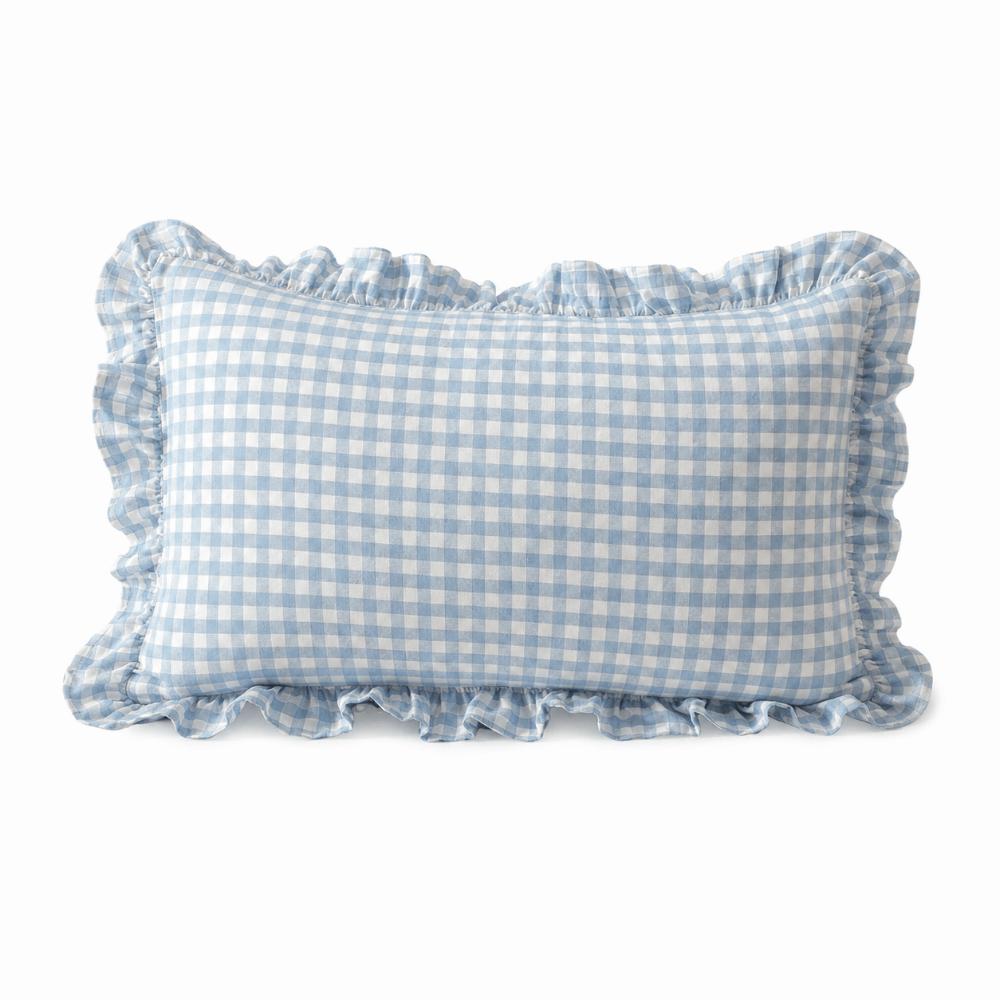 Plaid Print Throw Pillow Cover Soft Cotton Art Cushion Cover Ruffled Edge Pillowcase Living Room
