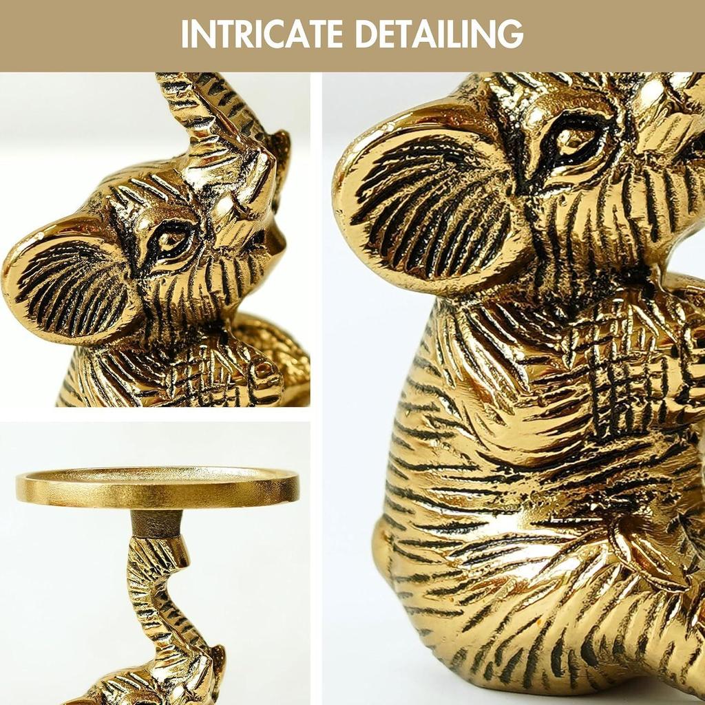 Aluminium Elephant Pillar Candle Holder Statue for Home Decor | Tabletop Showpiece for New Home Diwali Ganpati Decoration