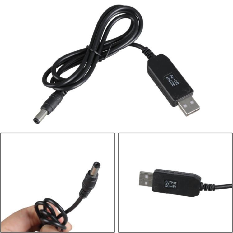 USB-преобразователь напряжения в DC5521 9V Кабель для светодиодных ламп и роутеров Штекеры 5.5x2.1 мм Кабель питания USB 100 см