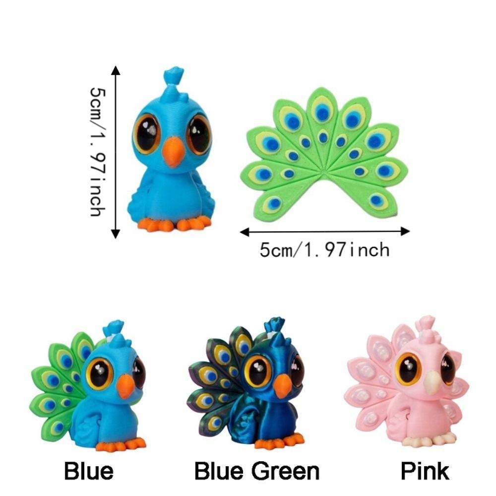 Multi‑Color 3D Printed Peacock Figurine Cartoon Style Articulated Peacock Ornament for Home