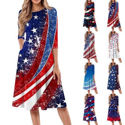 Женское повседневное модное платье миди с круглым вырезом и рукавом три четверти