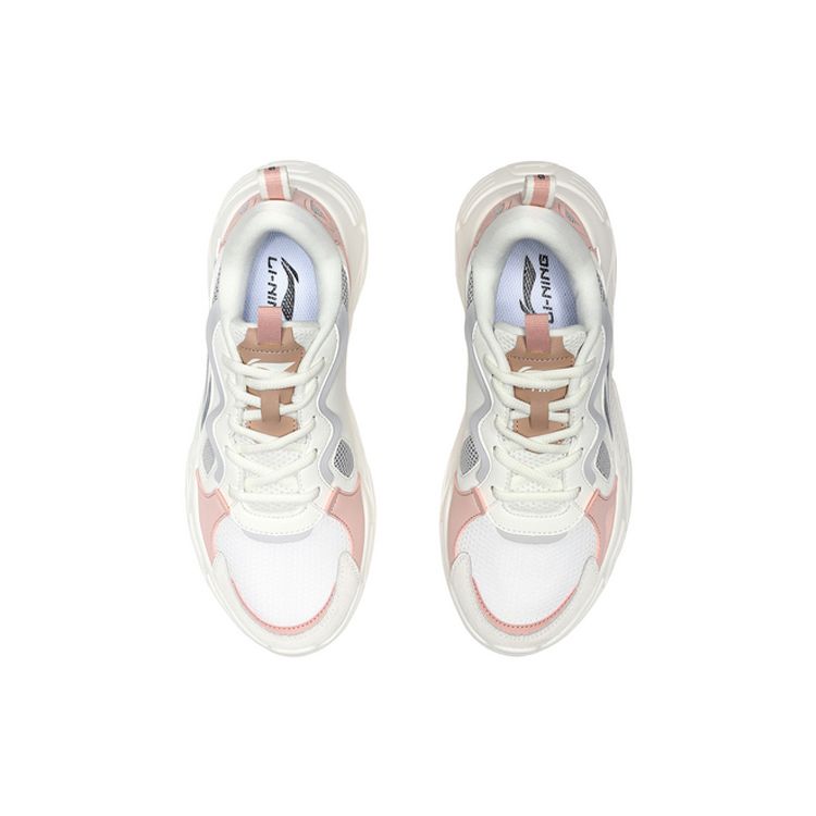 Li-Ning Trendy Lightweight Low-Top Running Shoes Women Sneakers White Gray Pink ARLQ034-1