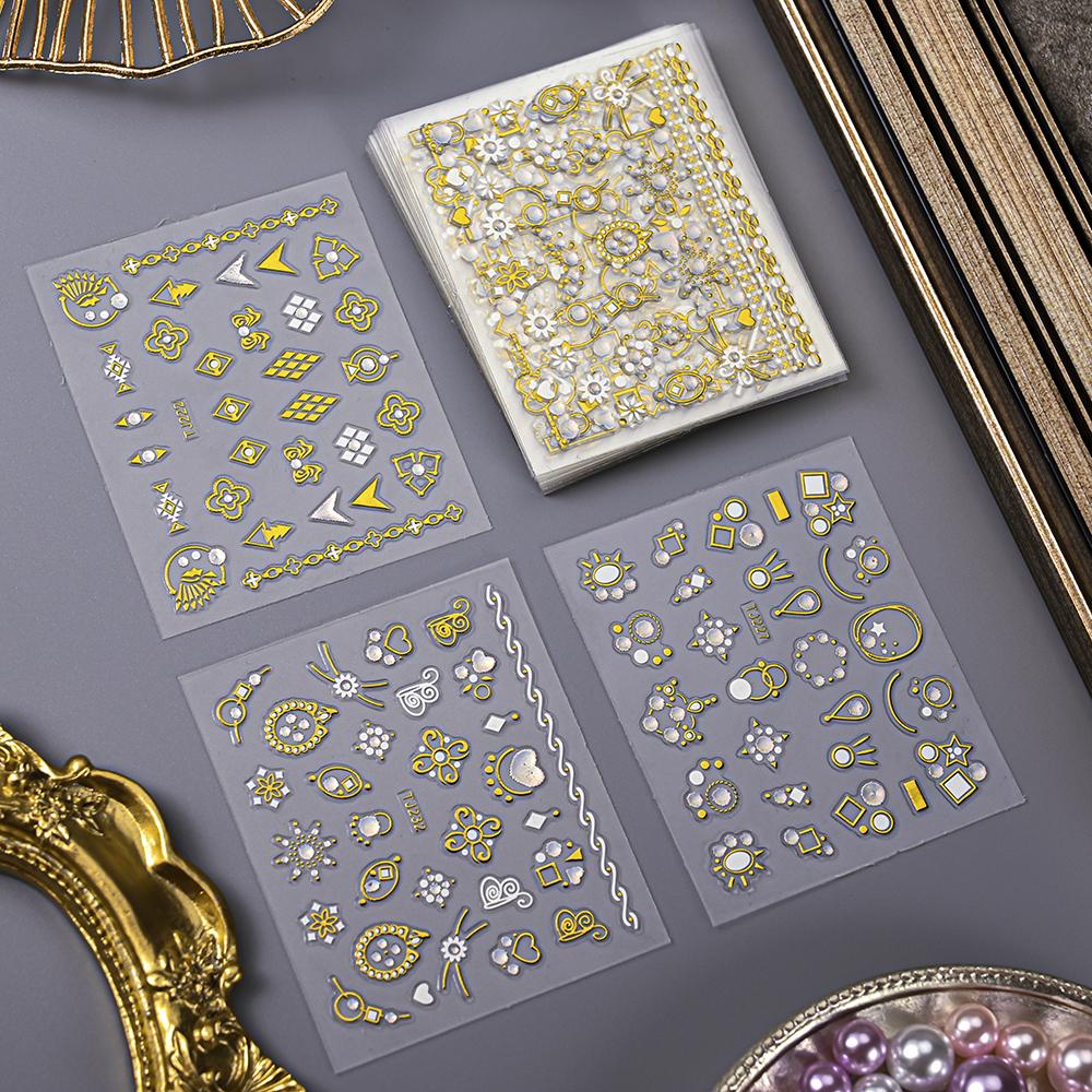 30 листов, 3D геометрические линии, наклейки для дизайна ногтей, прозрачная нижняя часть, белое золото, цветок, бабочка, серия, наклейки для ногтей, маникюрные украшения